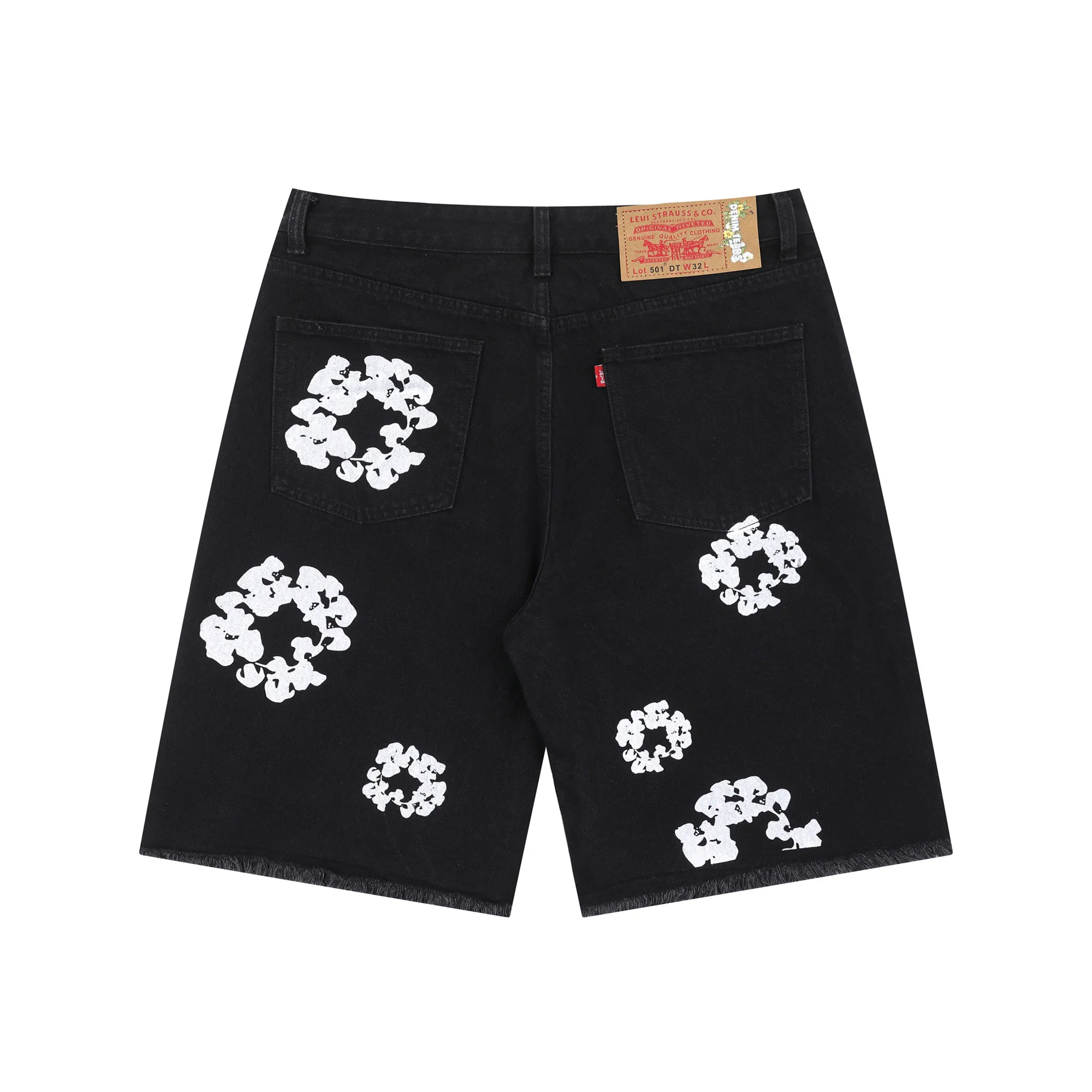 D115# P160 Denim Tears Kapok printed high-quality denim shorts. The official website has the most complete version and color matching, 6 colors! ! !  color: dark blue, light blue, retro blue, denim blue, black, white size: 30 32 34 36